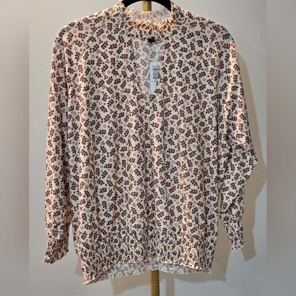 Torrid Cream and Brown Floral Blouse